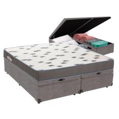 Cama Box Queen Com Bau Ortobom D33 Light Bege Cinza