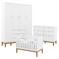 Quarto de Bebe Unique 4 Portas com Cômoda 6 Gavetas Branco Soft Eco Wo