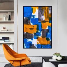 Quadro Canvas Pint Abst Azul , Amarelo, Preto 1,20x90