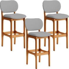 Kit 03 Banquetas Alta Para Cozinha Madeira Fixa Betta L02 Imbuia Facto