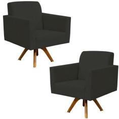 Kit 02 Poltronas Giratória Para Sala de Estar Base de Madeira Helô L02