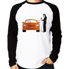 Camiseta Raglan Pintor Automotivo Manga Longa - Foca na Moda, Branco, 