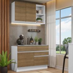 Cozinha Compacta Glamy 5 Portas 2 Gavetas MDP 120cm Branco Rustic com Tampo e Pés Reguláveis