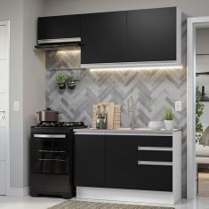 Cozinha Completa Compacta Glamy 09 5 Portas 3 Gavetas MDF 180cm Branco Preto