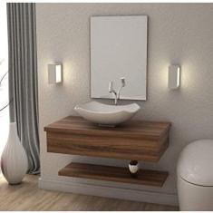 Conjunto para Banheiro Gabinete 80cm Cuba Abaulada L42 Prateleira e Espelheira 806W Metrópole Compace Nogal