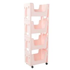 Prateleira de Armazenamento Móvel, Carrinho de Armazenamento Espesso de Plástico, Grande Capacidade, Rodízios Com Fechadura, Multifuncionais para Brinquedos (Rosa)