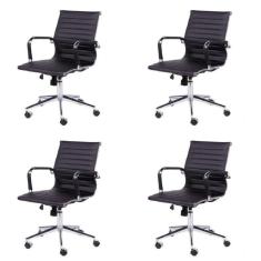 Kit 4 Cadeiras para Escritório Diretor Esteirinha com Relax Sintético 3301 Or Design Preto