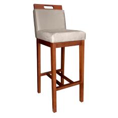 Banqueta Alta Veneza Estofada 104 Cm Madeira Maciça Suede Bege CCS