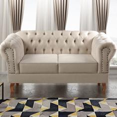 Sofá 2 Lugares Decoração Sara Recepção Dom Pedro Chesterfield Bege Claro