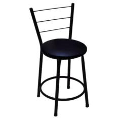 Banqueta Baixa Preta com Encosto para Cozinha Assento Preto Fortmix
