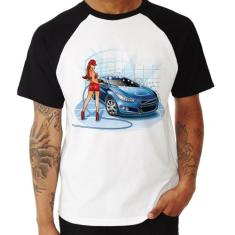 Camiseta Raglan Lava Jato Garota - Foca na Moda, Branco, Preto, M