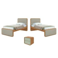 Quarto Infantil com 2 Camas Solteiro Loop Tecido Boucle e Mesa de Cabe