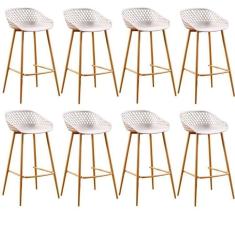 Conjunto com 8 Banquetas Alta com Encosto e Apoio para Pés Clarice Nude