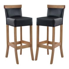 Kit 2 Banquetas Alta com Encosto Estofado Diamantina em Madeira Maciça Mel Facto Preto RMI