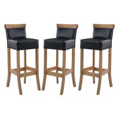 Kit 3 Banquetas Alta com Encosto Estofado Diamantina em Madeira Maciça Mel Facto Preto RMI