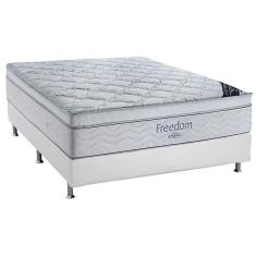 Cama Box Casal: Colchão Molas Ortobom SuperPocket Freedom Visco + Base crc Courano White(138x188)