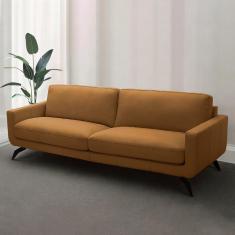 Sofá Decorativo Thalia 3 Lugares Sala De Estar 240cm Pés Em Aço Couro Caramelo G88 - Gran Belo