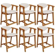 Kit 06 Banquetas Baixa Cozinha Sala De Jantar Bancada Cecília L02 Linho Cru - Lyam Decor