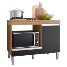 Balcão De Cozinha Para Cooktop E Forno Microondas Carla Amêndoa Preto