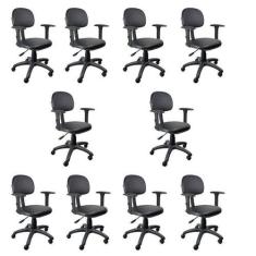 Kit 10 Unidades Cadeira Escritório Secretária Giratória com Braço Regu