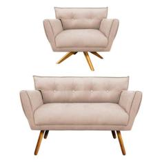 Kit 1 Namoradeira Pé Palito Castanho e 1 Poltrona Giratória Anitta com