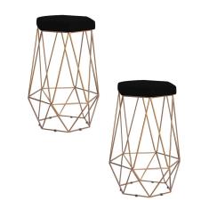 Kit 2 Banqueta Decorativa Rubel Base Gold Veludo Preto - Gran Belo