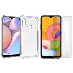 Kit Capinha Celular Antichoque Compatível Samsung Galaxy A10s + 2 Película Vidro (Não Cobre Bordas Curvas do Aparelho)