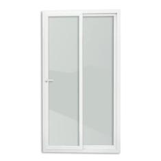 Porta de PVC de Correr 210x180cm Com 2 Folhas e Vidro liso Temperado Com Cremona ITEC Brimak Branco