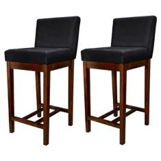 Kit 2 Banquetas Média Moderna para Bancada Lisboa Madeira Capuccino Suede Preto CCS