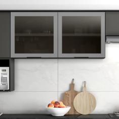 Armário Aéreo para Cozinha 120cm 2 Portas com Vidro Etna Grafite