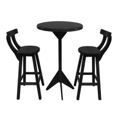 Jogo de Bistrô com 2 Banquetas em Madeira Maciça Preto