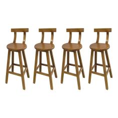 Kit 4 Banquetas Altas de Madeira com Encosto Girafa Natural