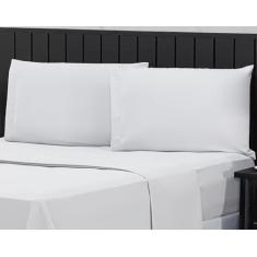 Jogo de Cama Casal Queen 600 Fios Percal 04 Peças Com Barra, Antiácaro, Anti-pilling com Toque Macio (Branco, Queen)