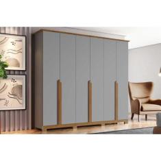 Guarda Roupa 6 Portas e 6 Gavetas Andréas c/ Pés Cinza/Nature - Henn