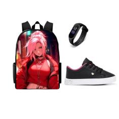 Bolsa Escolar Feminina Mais Tenis juvenil E Relogio Led Top lançamento