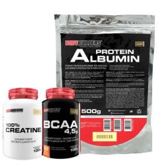 Kit Albumin Protein 500g + Power Creatina 100g + BCAA 100g Tangerina -