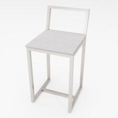 Banqueta Baixa Para Cozinha Branca Assento Estofado Industrial - Don C