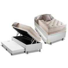 Cama Box Baú C/Auxiliar Solteiro: Colchão Molas Herval Maxspring Scotland + Base Branco(88X188)