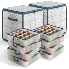 Hearth & Harbor Caixa de armazenamento de enfeites de Natal com 4 divisórias internas de bandeja – Recipiente de armazenamento de enfeites de plástico para 64 enfeites ou decorações de férias