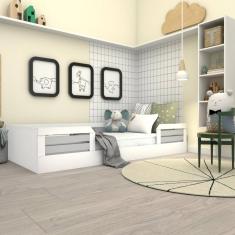 Cama Infantil Montessoriana Solteiro Lua Yescasa Branco/Cinza Cristal