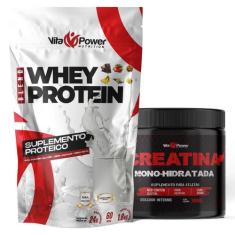 Kit Whey Protein 1,8kg + Creatina - Vita Power Para Ganho de Massa Mag