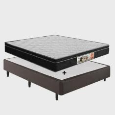 Cama Box casal Marrom sintético + Colchão Molas Bonnel 1,38 x 1,88 x 48 cm