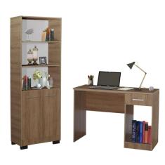 Kit Estante Para Livros Mesa Escrivaninha Onix Mel Com Porta