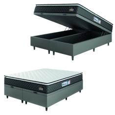 Cama Box Baú Casal Queen Colchão Espuma D33 Pillow Top Millenium 158x198x60cm Suede Cinza/Branco