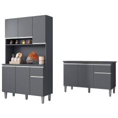Cozinha Compacta Márcia E Balcão Gabinete Com Tampo Tatiane 120cm Cinza - Ajl Móveis
