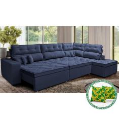Sofá De Canto Retrátil E Reclinável Direito 3,00x2,36m Molas Cama Inbox Espanha Velusoft Azul