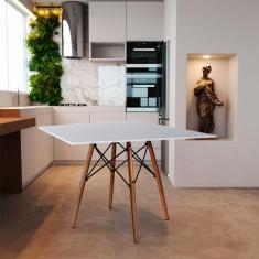 Mesa Eames Eiffel Quadrado Tampo De Madeira 90Cm Branco - Branco