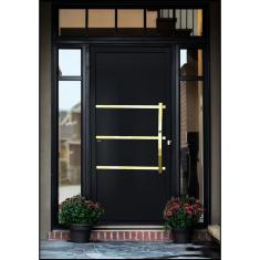 Porta De Aluminio Lambril 210x90cm Com Puxador Super Evolution Brimak Preto Dourado