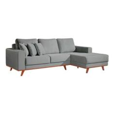 Sofá 3 Lugares Lombok com Chaise Veludo Cinza - Keva