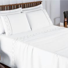 Jogo De Lençol King 300 Fios Bordado Infinity 4 Peças - Branco